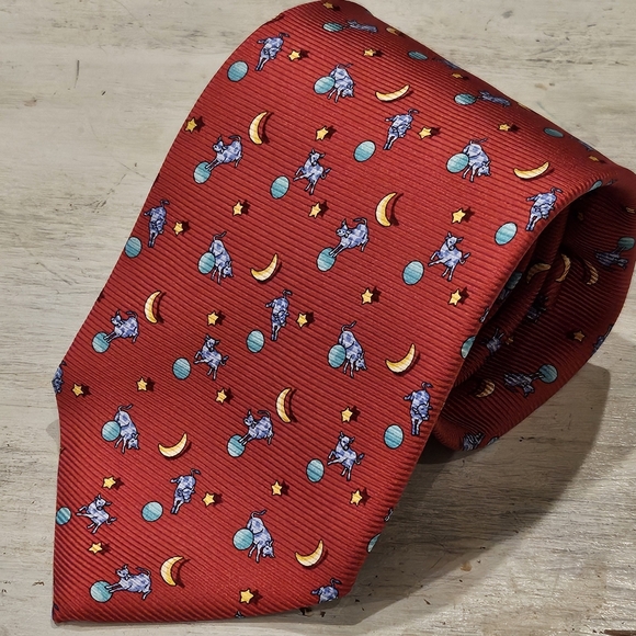 Leonard Paris Other - Leonard Paris Silk Men's Tie - Cow Jumping Over The Moon Red AOP - 3.75" Width